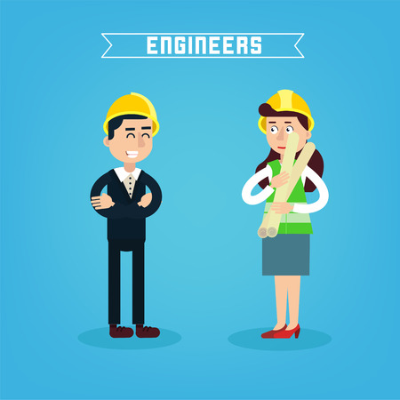 Construction Workers. Engineer and Project Manager. Construction Engineering. Vector illustrationのイラスト素材