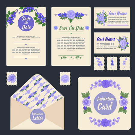 Wedding Invitation Stationary Set. Floral Decoration. Wedding Invitation. Greeting Card. Vector illustrationのイラスト素材