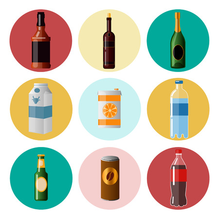 Different Beverages. Drinks in Ware. Icons Set. Vector illustrationのイラスト素材