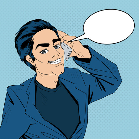 Businessman Talking on the Smart Phone. Pop Art Banner. Vector illustrationのイラスト素材
