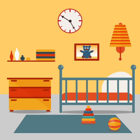 Children Bedroom Interior. Child Furniture and Toys. Vector illustrationのイラスト素材