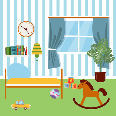 Children Bedroom Interior. Child Furniture and Toys. Vector illustrationのイラスト素材