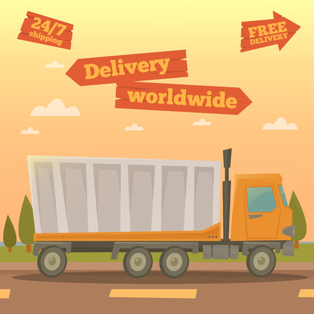 Cargo Service. Worldwide Delivery Truck. Logistic Industry. Vector illustrationのイラスト素材