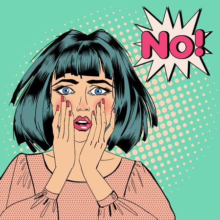 Shocked Woman. Bubble Expression No. Pop Art. Vector illustrationのイラスト素材