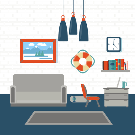 Modern Interior. Living Room. Room Design with Furniture. Vector illustrationのイラスト素材