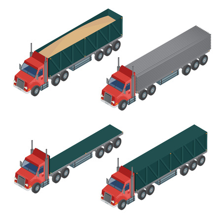 Heavy Transportation. Isometric Transportation. Set of Trucks. Cargo Truck. Vector illustrationのイラスト素材