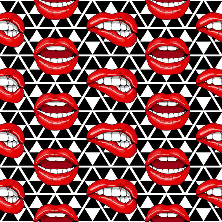 Lips Seamless Pattern. Geometrical Retro Background. Vector illustrationのイラスト素材