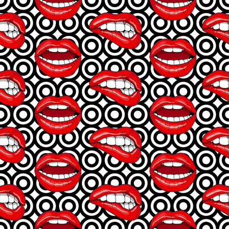 Lips Seamless Pattern. Geometrical Retro Background. Vector illustrationのイラスト素材