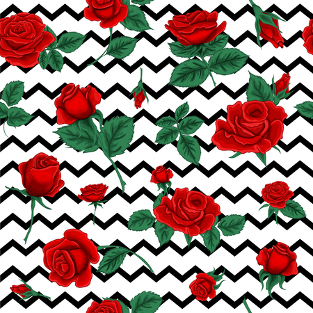 Floral Seamless Pattern with Roses. Flowers Background. Vector illustrationのイラスト素材