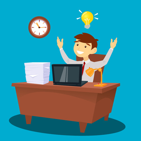 Businessman at Work. Man had an Idea. White Collar in Office. Vector illustrationのイラスト素材