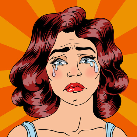 Woman Crying. Exhausted Woman. Woman in depression. Pop Art Banner. Vector illustrationのイラスト素材