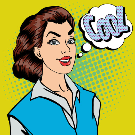 Beautiful Woman with Expression Cool. Pop Art. Pin Up Girl. Vector illustrationのイラスト素材