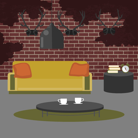 Modern Interior. Living Room in Grunge Style. Room Design with Furniture. Vector illustrationのイラスト素材