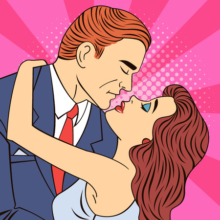 Kissing Couple. Man Kissing a Woman. Pop Art Banner. Vector Illustrationのイラスト素材