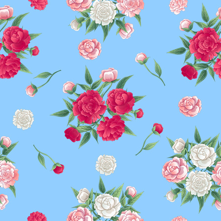 Floral Seamless Pattern. Peonies Background. Pink and White Peon. Vector illustrationのイラスト素材