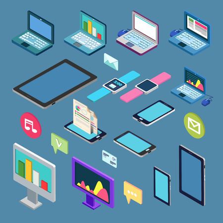 Isometric Technology. Electronic Device Set. Isometric Electronics. Vector illustrationのイラスト素材