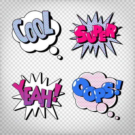 Comic Bubbles with Expressions. Pop Art Bubbles. Transparent Vector illustrationのイラスト素材