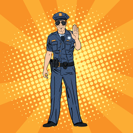 Cool Policeman. Serious Police Officer. Pop Art. Vector illustrationのイラスト素材