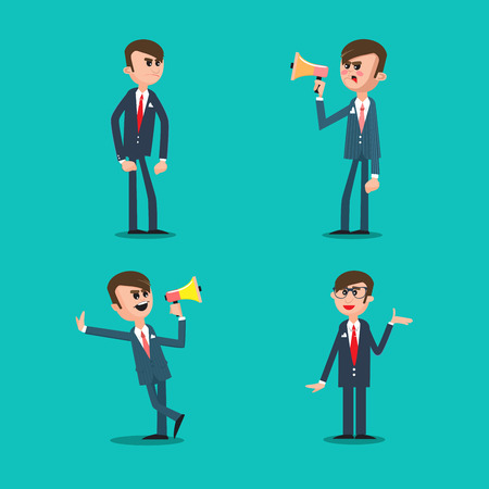 Angry Boss. Director Shouting in Megaphone. Business Man. Vector illustrationのイラスト素材