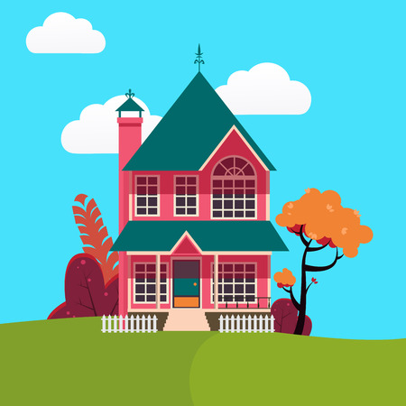 Family House Landscape with Trees. Vector illustrationのイラスト素材