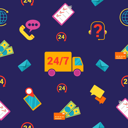 Cargo Logistics Service Seamless Background with Truck and Delivery Icons. Vector illustrationのイラスト素材