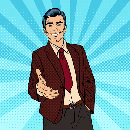 Successful Businessman Handshake. Business Partnership. Pop Art Vector illustrationのイラスト素材