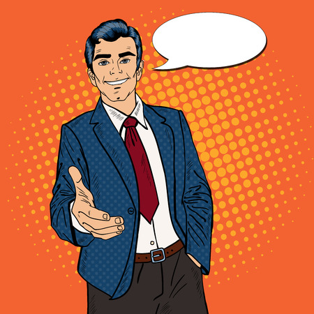 Successful Businessman Handshake. Business Partnership. Pop Art Vector illustrationのイラスト素材
