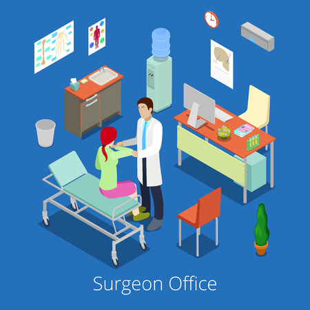 Isometric Surgeon Office with Doctor Examinating Patient. Vector illustrationのイラスト素材