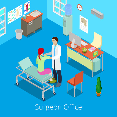 Isometric Surgeon Office with Doctor Examinating Patient. Vector illustrationのイラスト素材