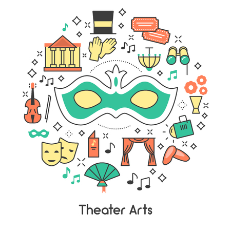 Theater Arts Line Art Outline Vector Icons Set with Mask and Binocularsのイラスト素材