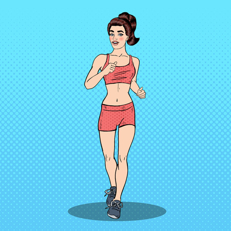 Young Fit Pop Art Woman Running. Vector illustrationのイラスト素材