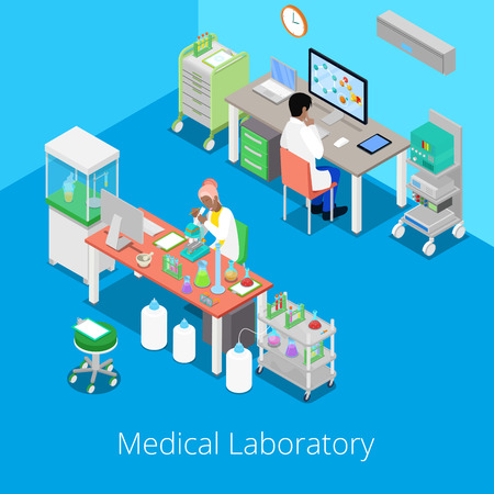 Isometric Laboratory Analysis with Medical Staff and Chemical Research. Vector illustrationのイラスト素材