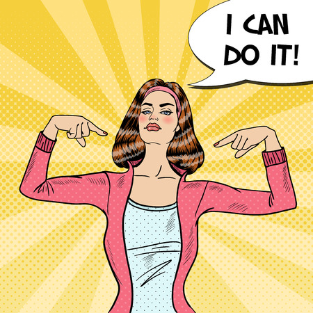 Pop Art Confident Independent Young Woman. Vector illustrationのイラスト素材