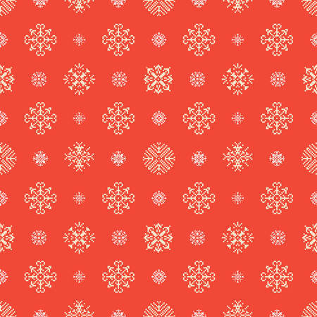 Christmas Winter Holidays Snowflakes Pixel Seamless Background. Vector Patternのイラスト素材