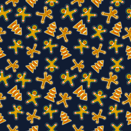 Merry Christmas and Happy New Year Seamless Pattern with Christmas Cookies. Winter Holidays Wrapping Paper. Vector backgroundのイラスト素材