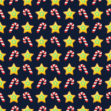 Merry Christmas and Happy New Year Seamless Pattern with Christmas Cookies and Candies. Winter Holidays Wrapping Paper. backgroundのイラスト素材