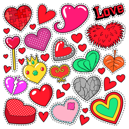 Hearts Love Badges, Stickers, Patches for Romatic Scrapbook Design. Vector illustrationのイラスト素材