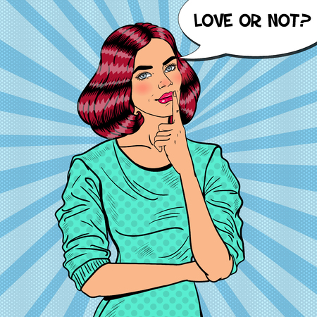 Pop Art Young Beautiful Woman Thinking. Vector illustrationのイラスト素材