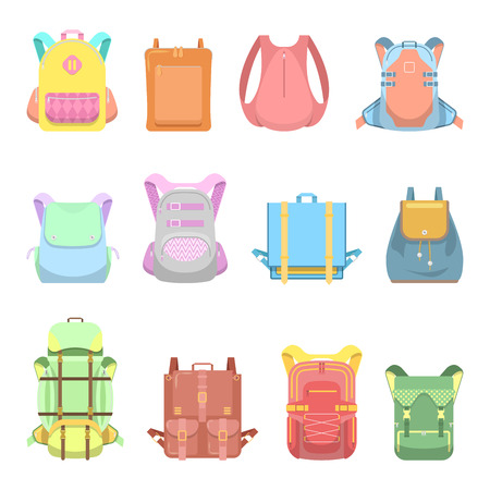 Backpack, Suitcase and Bag Set for School, Travel and Casual Lifestyle. Vector illustrationのイラスト素材