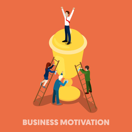Isometric Business People Motivation Concept. Vector 3d flat illustrationのイラスト素材
