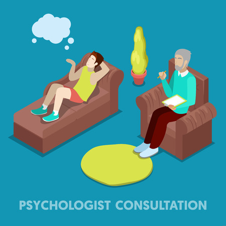 Isometric Psychologist Consultation. Man on Psychotherapy. Vector 3d flat illustrationのイラスト素材