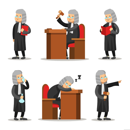 Judge Cartoon Character Set. Law and Justice. Vector illustrationのイラスト素材