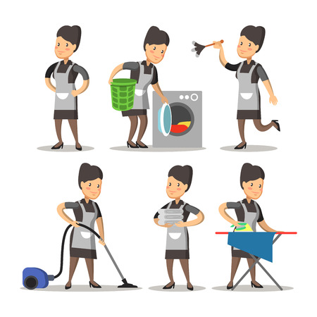 Maid Cartoon in a Classic Uniform. Cleaning Service. Vector illustrationのイラスト素材
