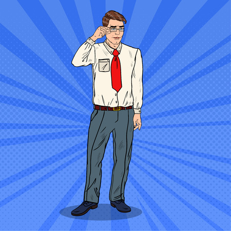 Pop Art Businessman in Eyeglasses. Vector illustrationのイラスト素材