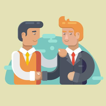 Business Partnership. Two Businessmen Handshaking. Vector flat illustrationのイラスト素材