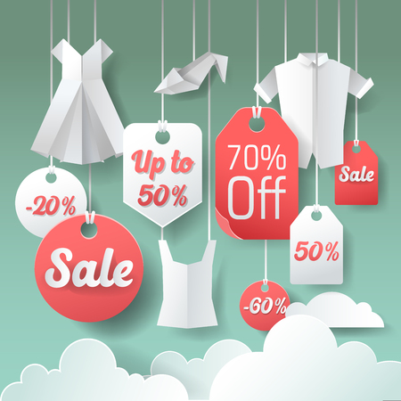 Paper Cut Out Sale Tags. Discount Poster Design. Special Offer Paper Banner. Vector illustrationのイラスト素材