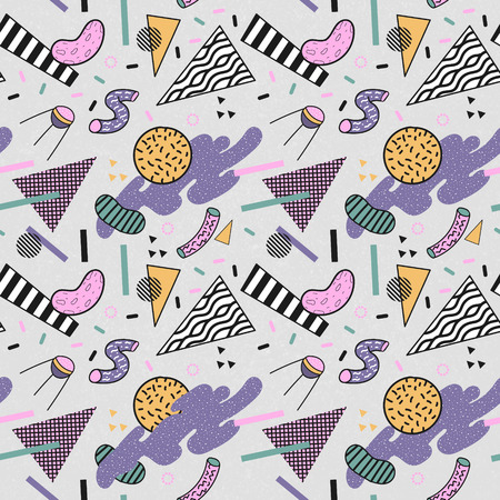 Abstract Trendy Memphis Seamless Pattern. Space Geometric Shapes Background. Retro Vintage Fashion Print 80s 90s. Vector illustrationのイラスト素材