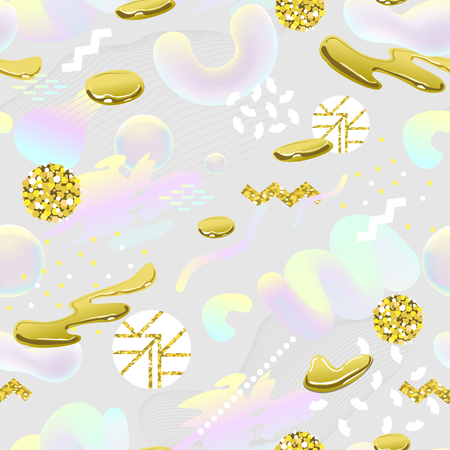 Abstract Seamless Pattern with Golden Glitter Elements. Futuristic Background with Fluid Molecular Shapes for Poster, Cover, Banner. Vector illustrationのイラスト素材