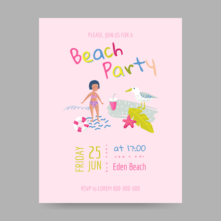 Summer Beach Party Invitation Card. Vector illustrationのイラスト素材