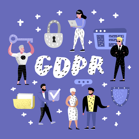 General Data Protection Regulation Concept with Characters. GDPR Principles for the Processing of Personal Data. Vector illustrationのイラスト素材